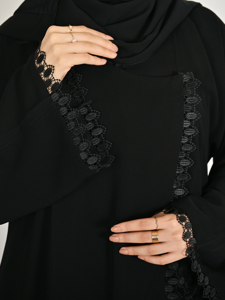 Black Lace Trim Abaya