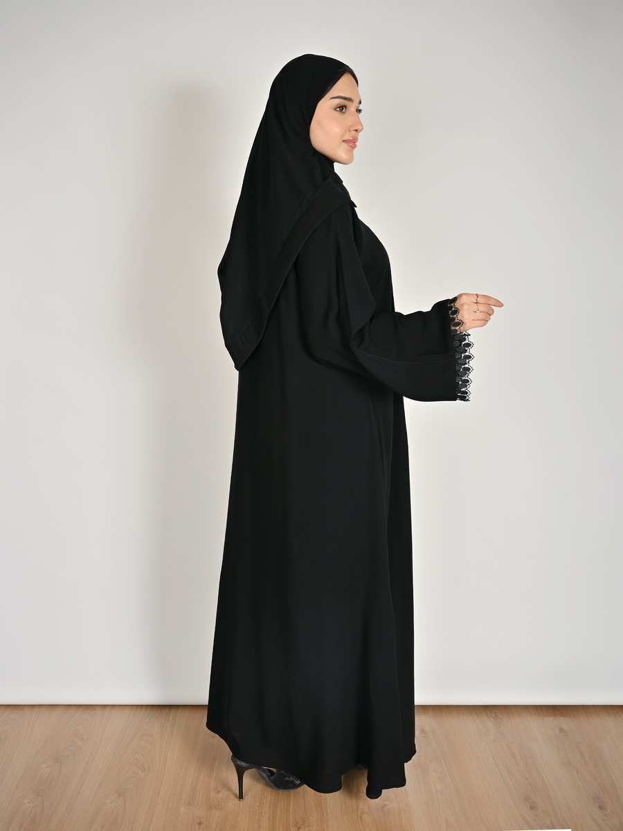 Black Lace Trim Abaya