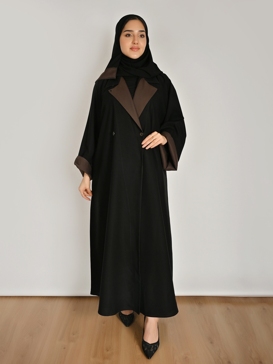 Black Formal Abaya with Notch Lapel