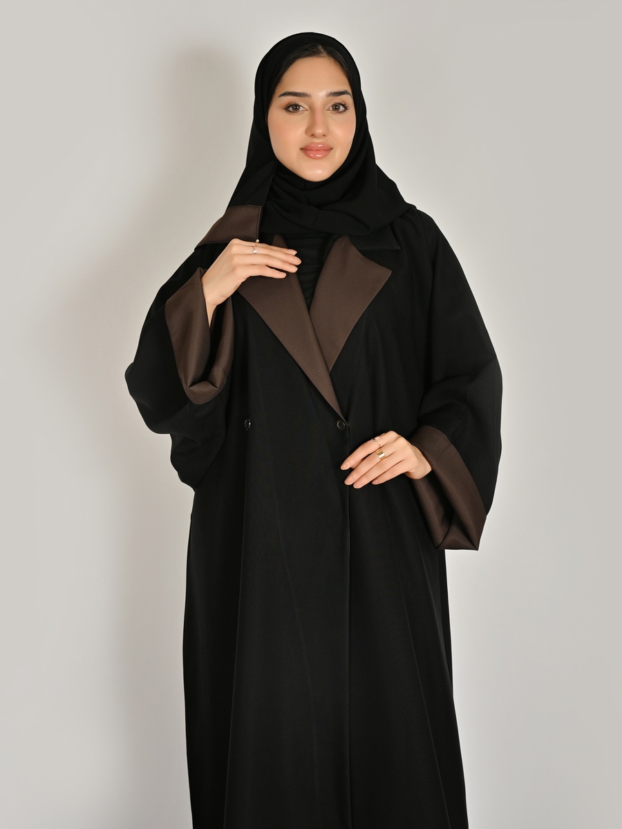 Black Formal Abaya with Notch Lapel