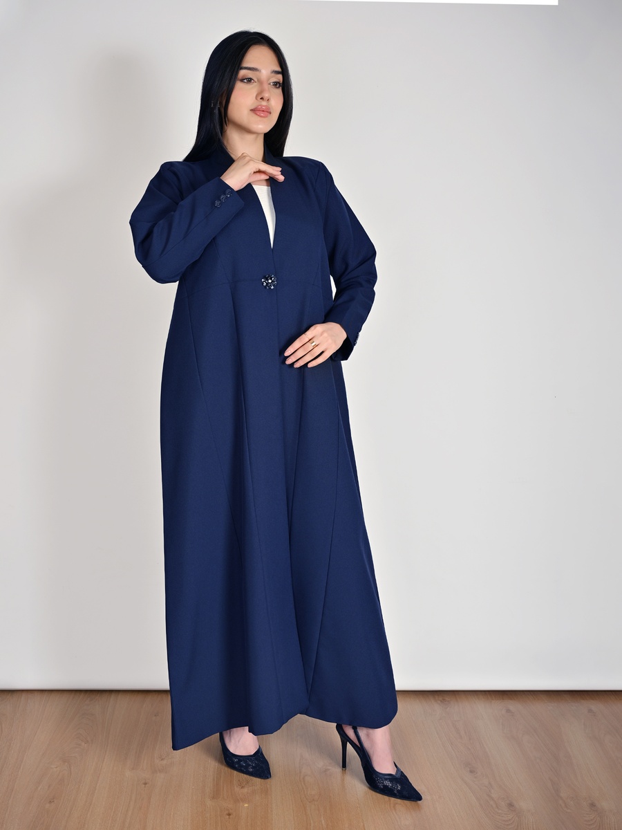Navy Formal Abaya with a Crystal Button Closure