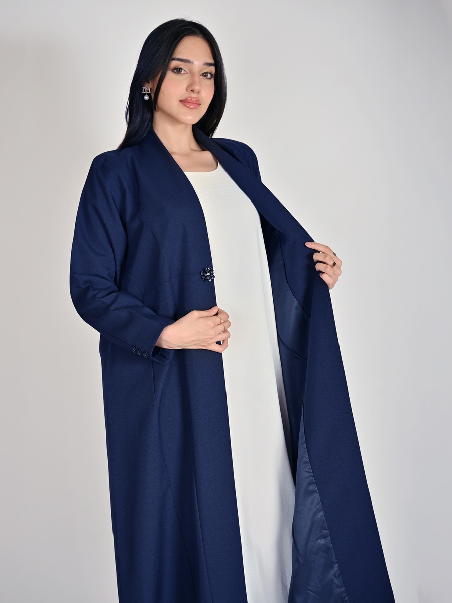 Navy Formal Abaya with a Crystal Button Closure
