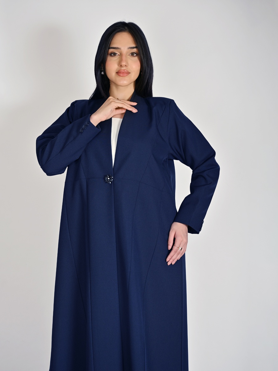 Navy Formal Abaya with a Crystal Button Closure
