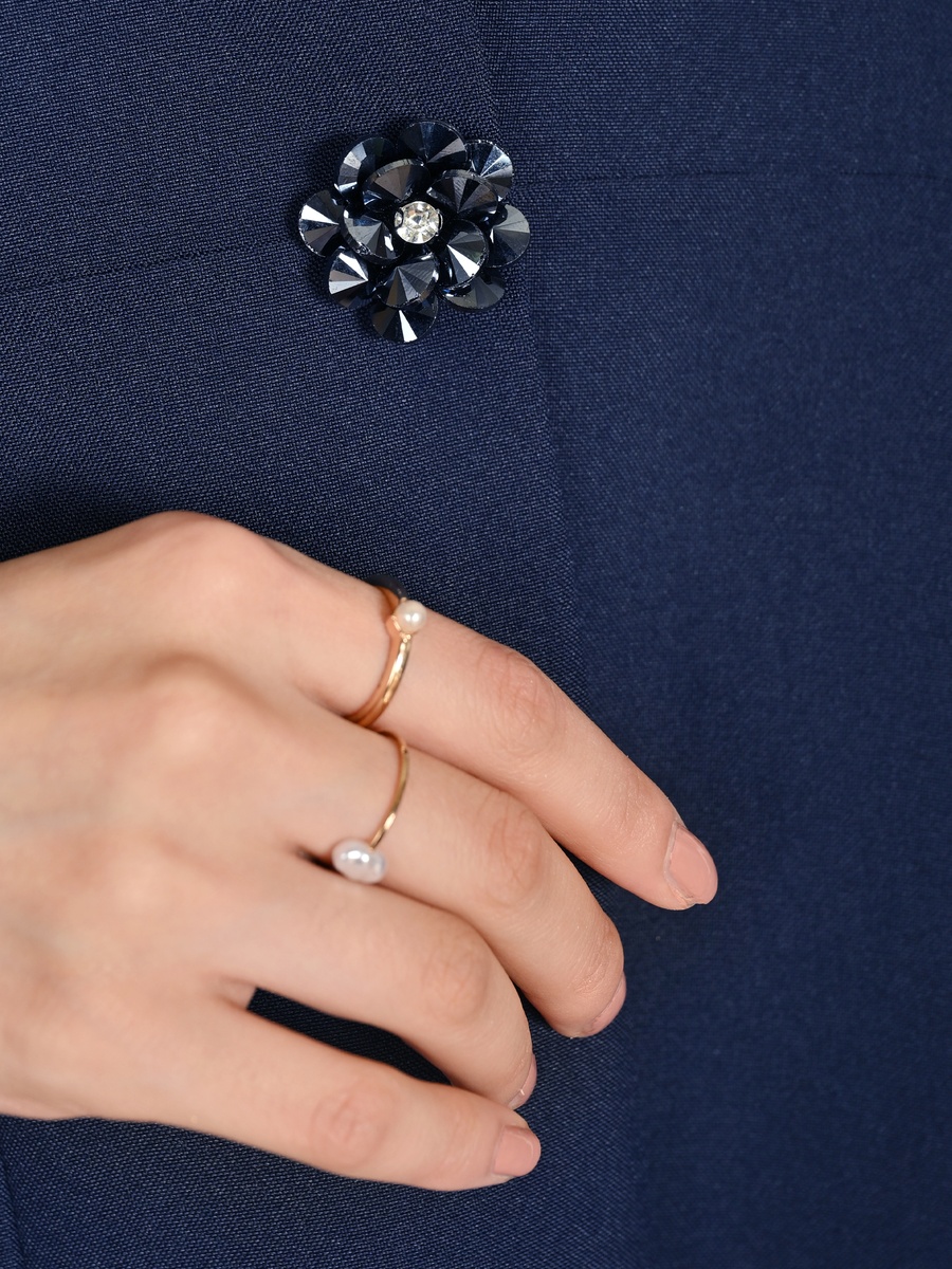 Navy Formal Abaya with a Crystal Button Closure