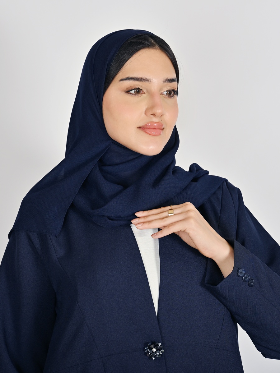Navy Formal Abaya with a Crystal Button Closure