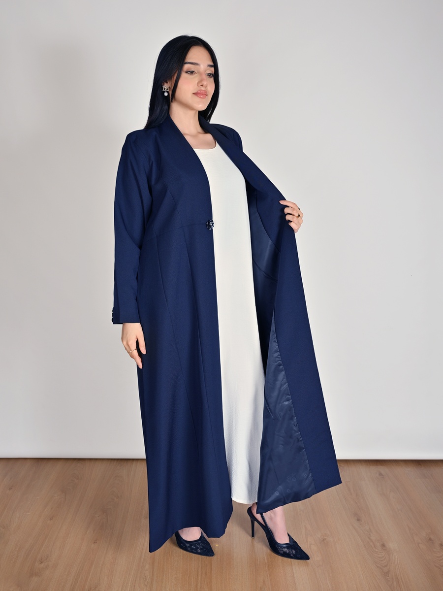 Navy Formal Abaya with a Crystal Button Closure