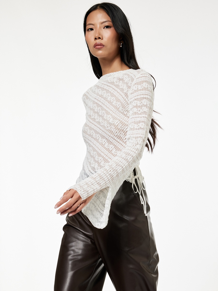 Textured Asymmetric Hem Top with Side Ties