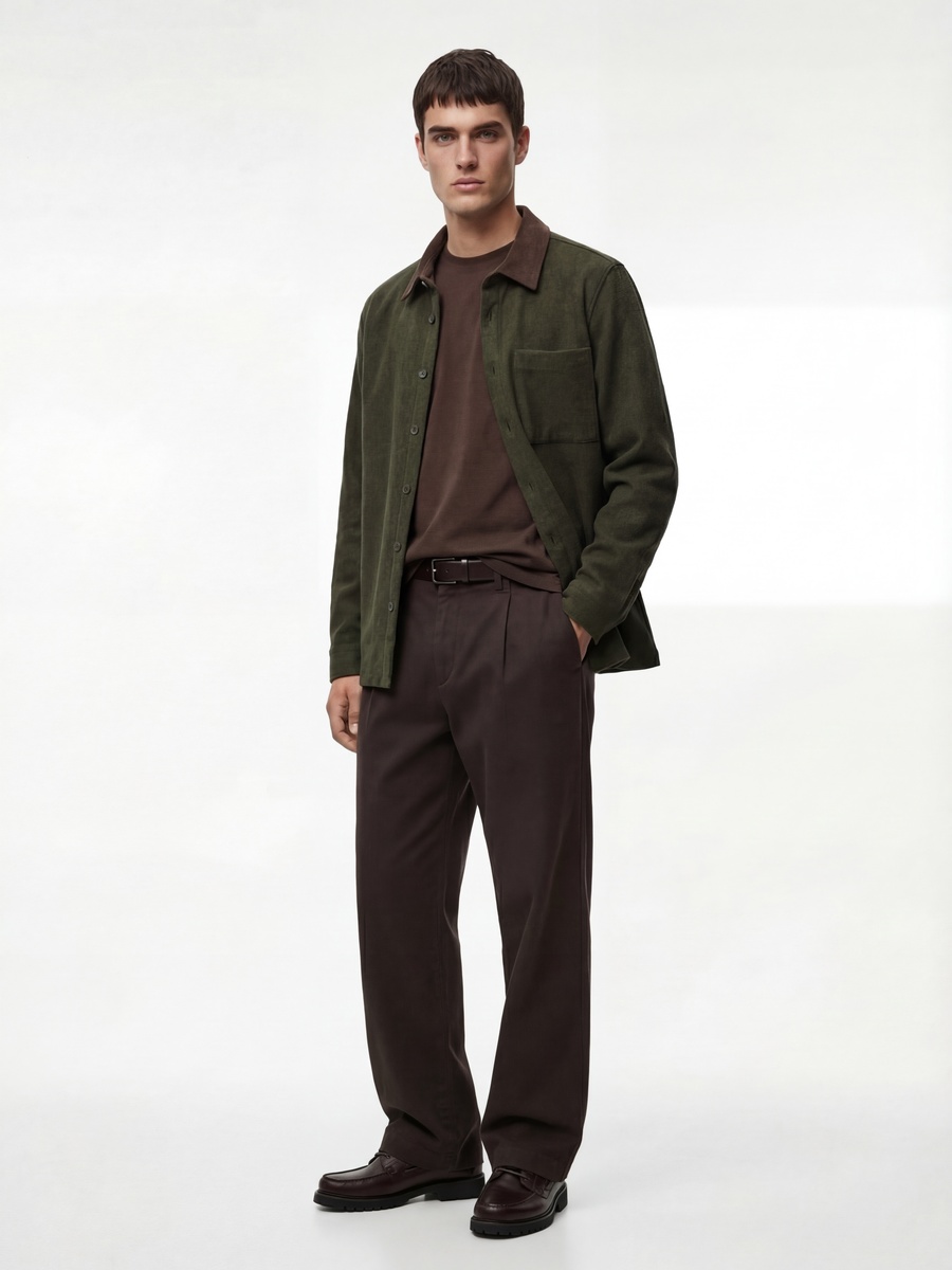 Men Contrast Collar Long Sleeves Shirt