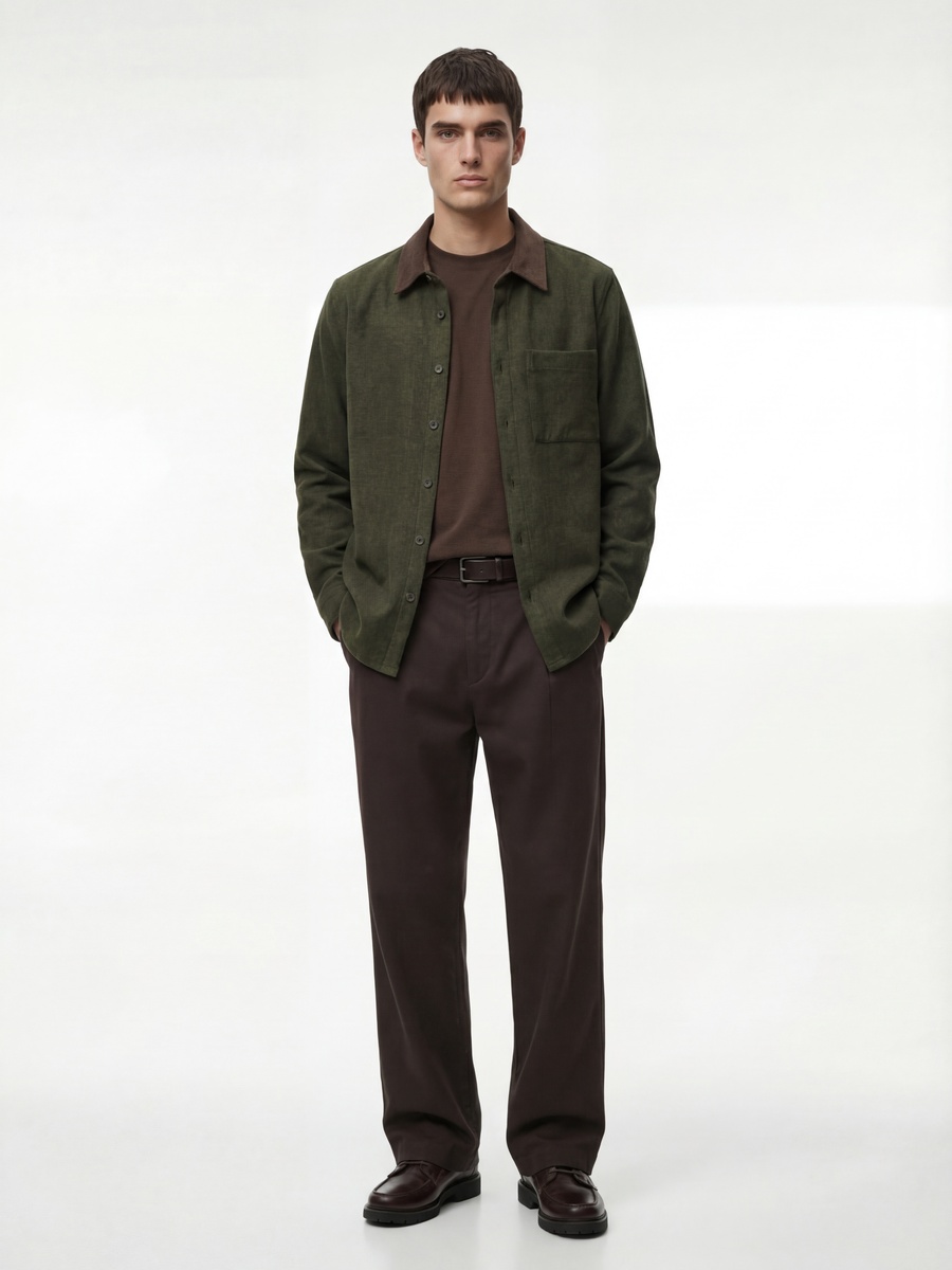 Men Contrast Collar Long Sleeves Shirt