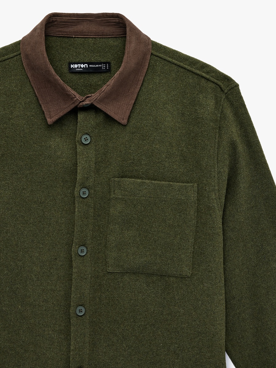 Men Contrast Collar Long Sleeves Shirt