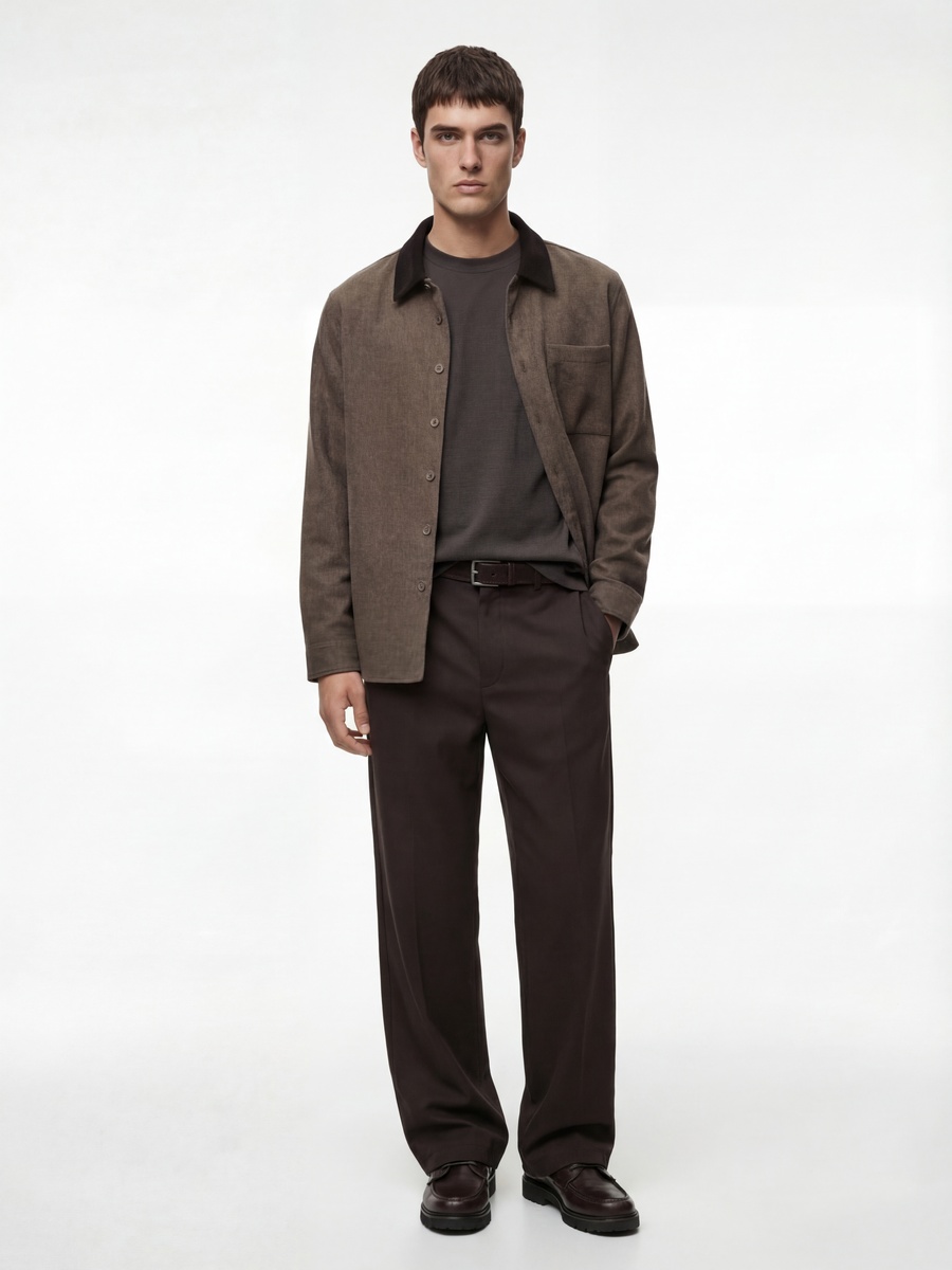 Men Contrast Collar Long Sleeves Shirt