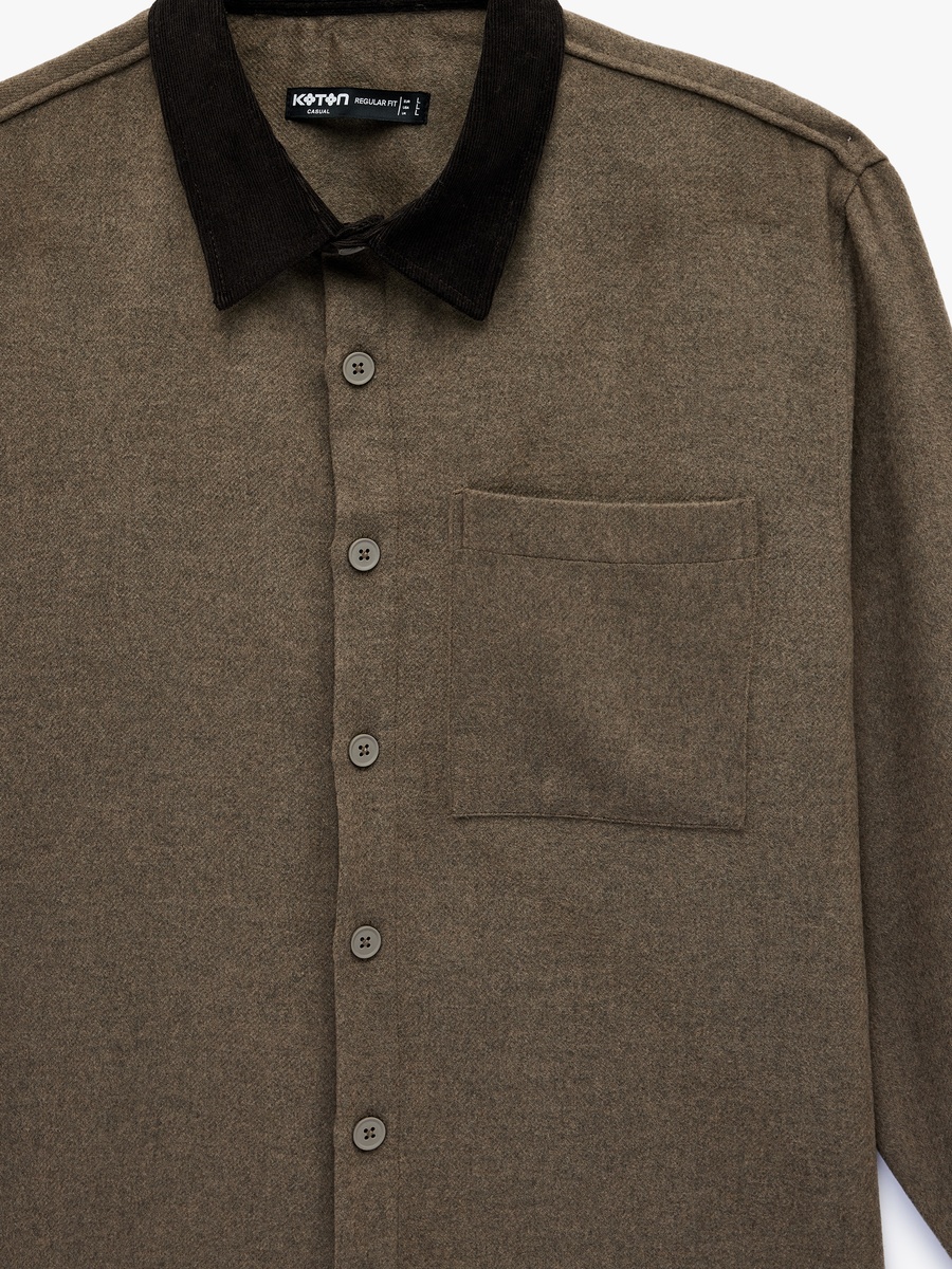 Men Contrast Collar Long Sleeves Shirt