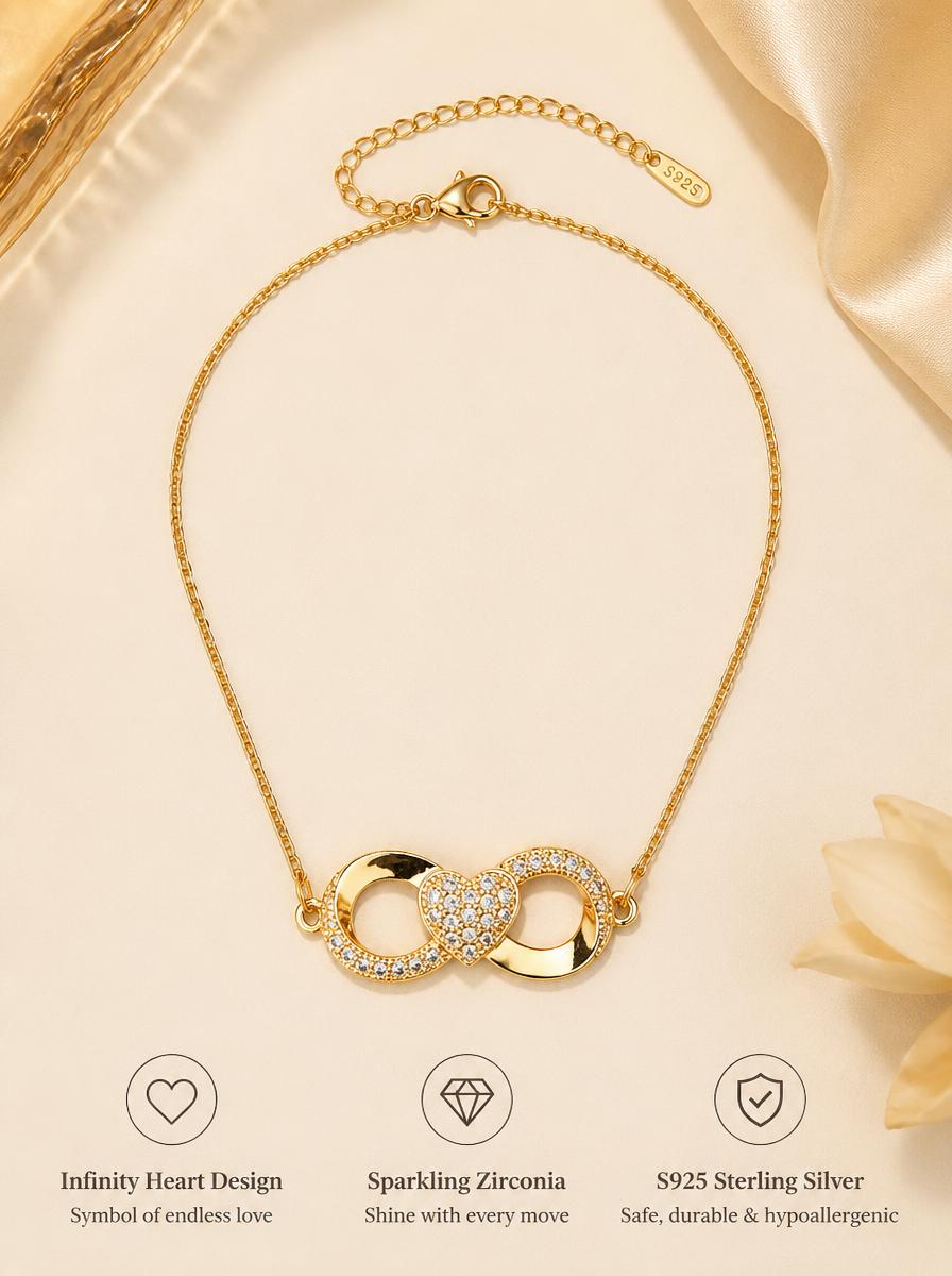 Gold Pave Heart Interlocking Ring Pendant Necklace
