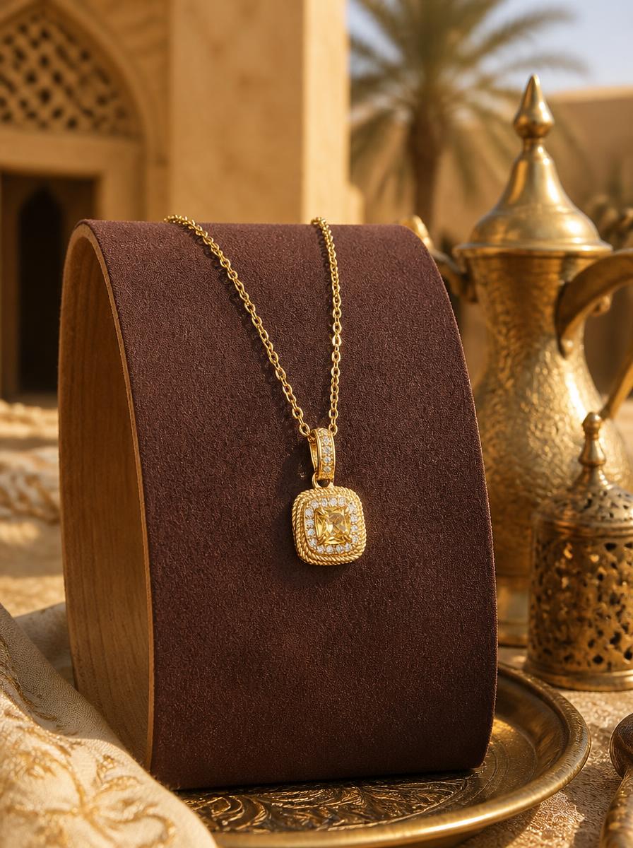 Square Gem Pendant Necklace