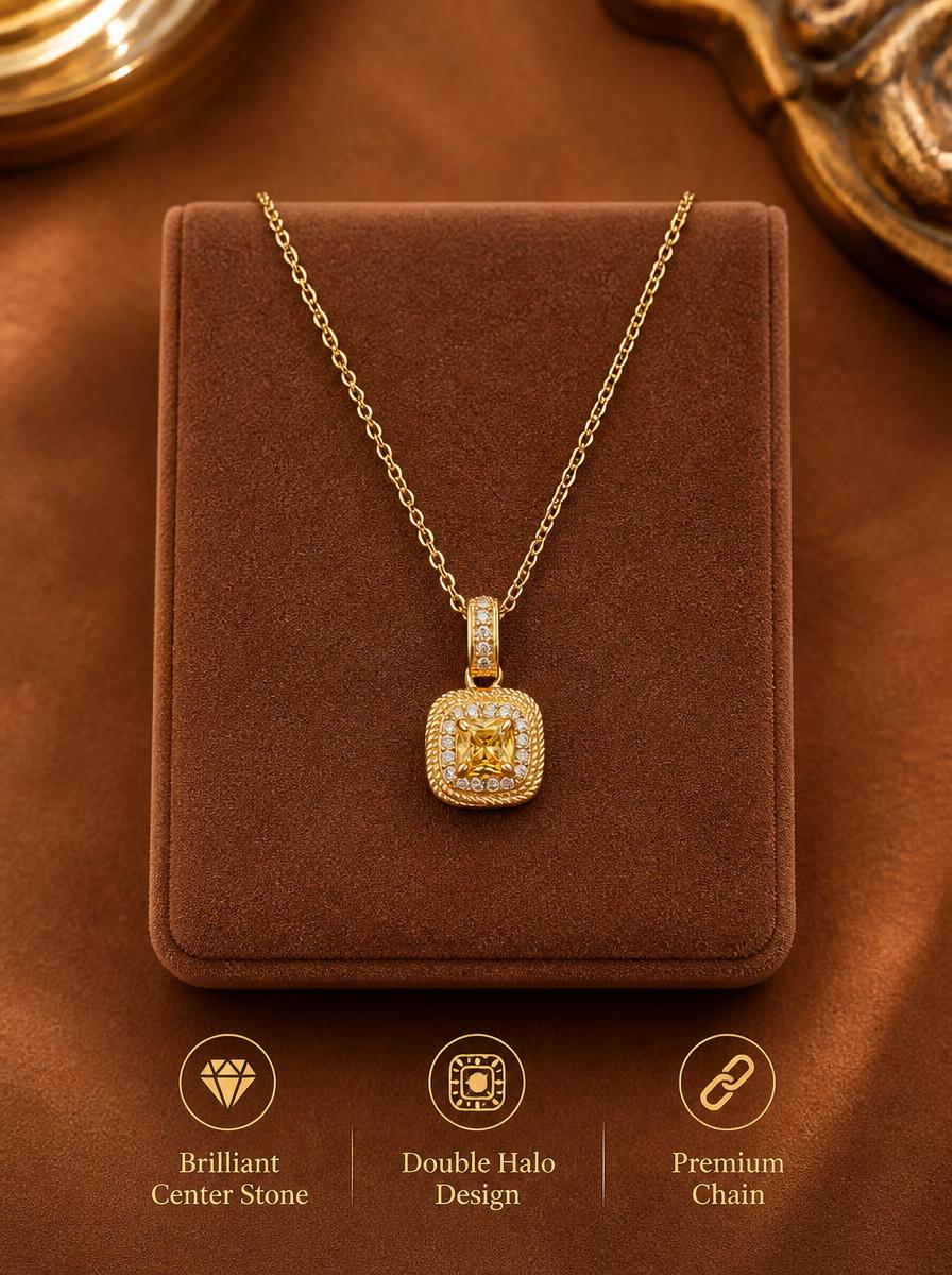 Square Gem Pendant Necklace
