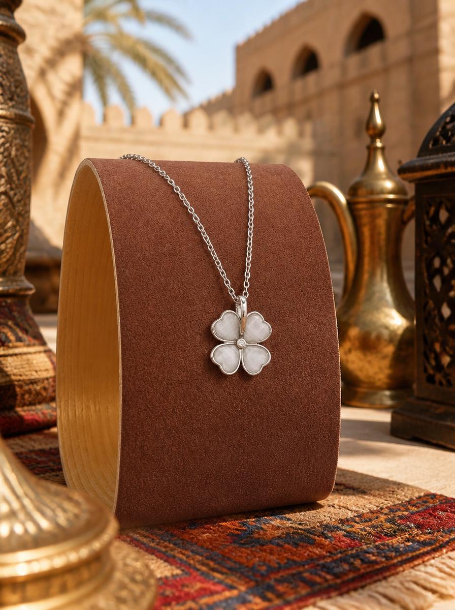 Silver White Clover Necklace