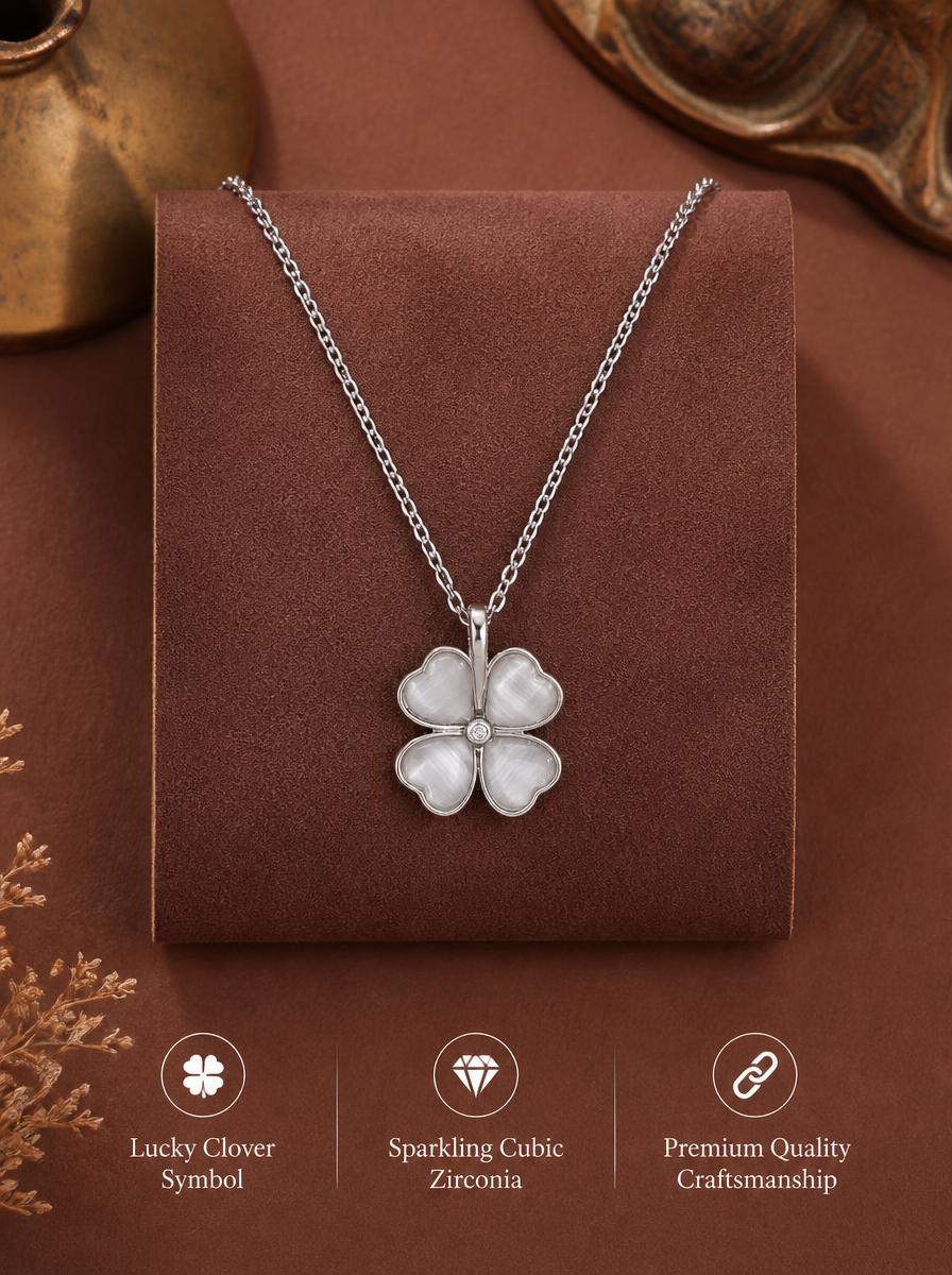 Silver White Clover Necklace