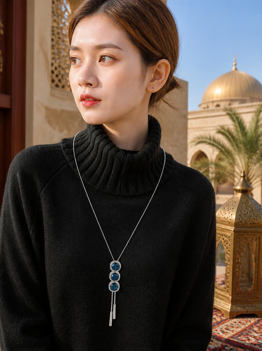 Azure Crystal Long Chain Necklace
