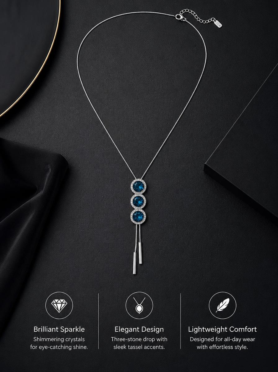 Azure Crystal Long Chain Necklace