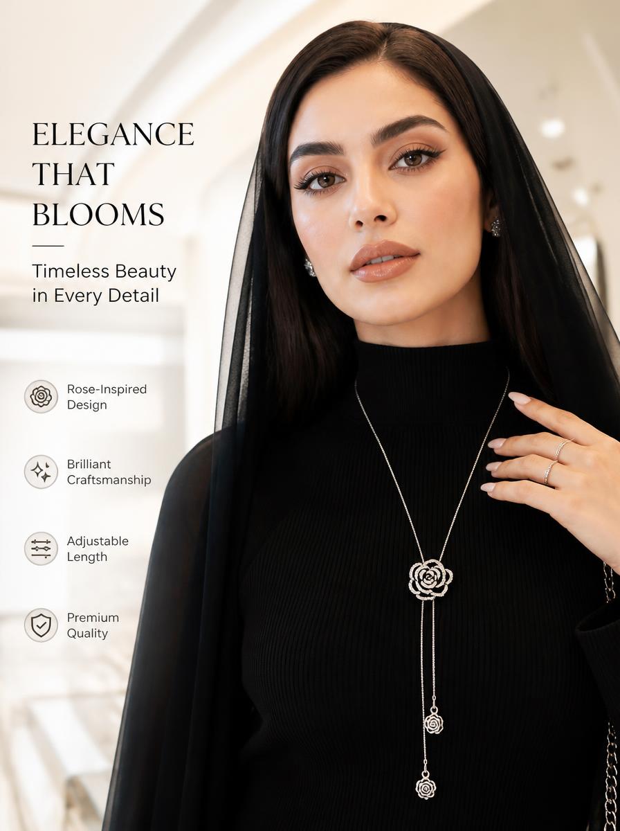 Silver Rose Y-Neck Chain