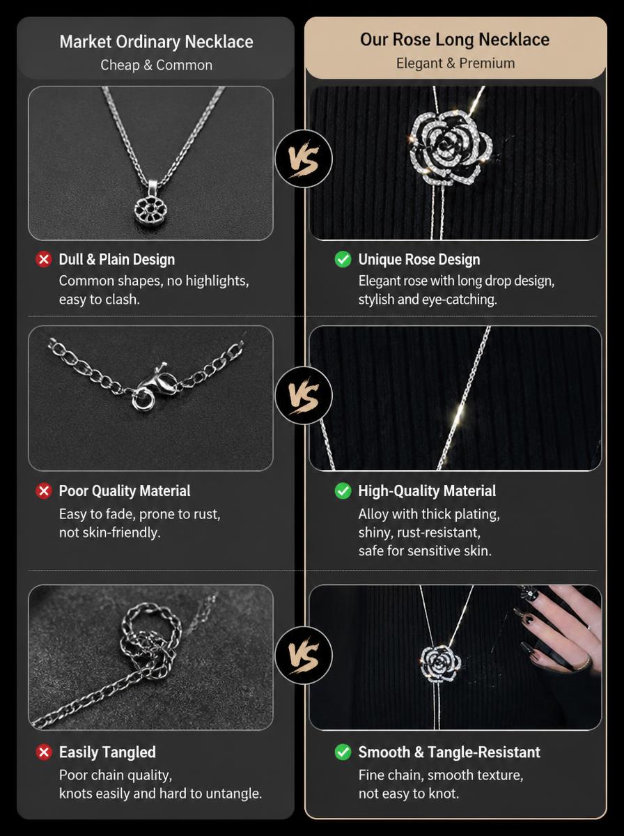 Silver Rose Y-Neck Chain
