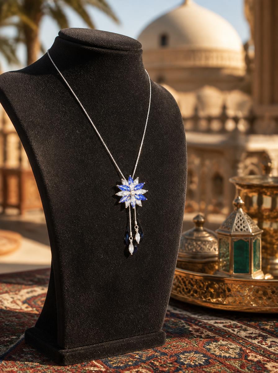 Blue Flower Tassel Necklace