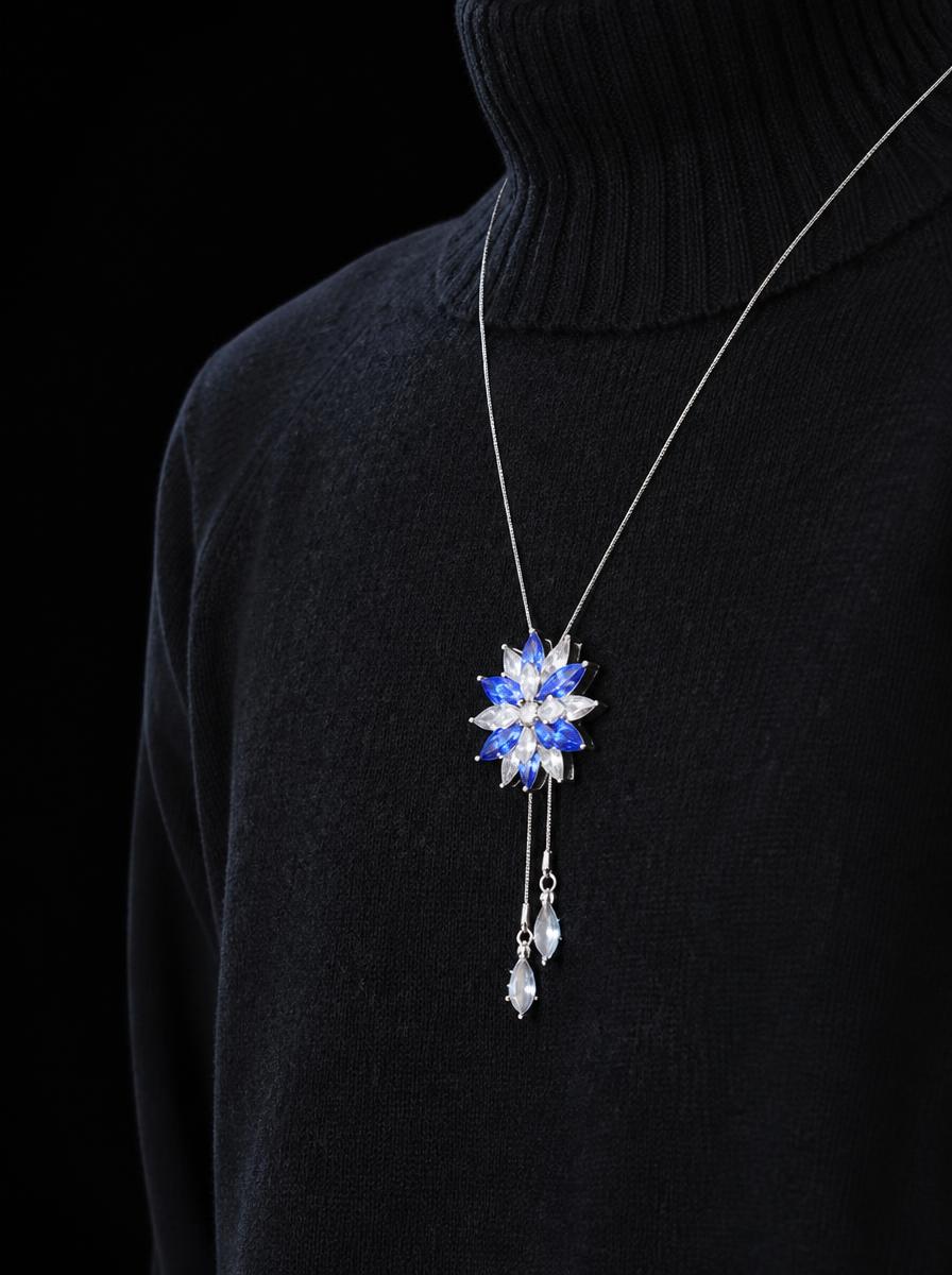 Blue Flower Tassel Necklace