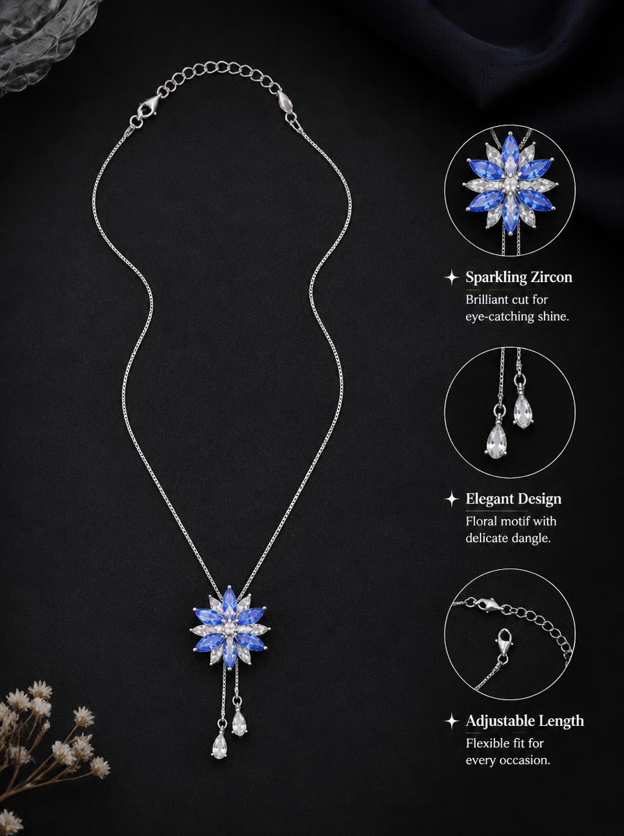 Blue Flower Tassel Necklace