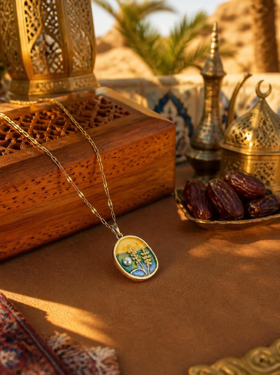 Gold Plated Desert Bloom Pendant Necklace with Pearl Accent
