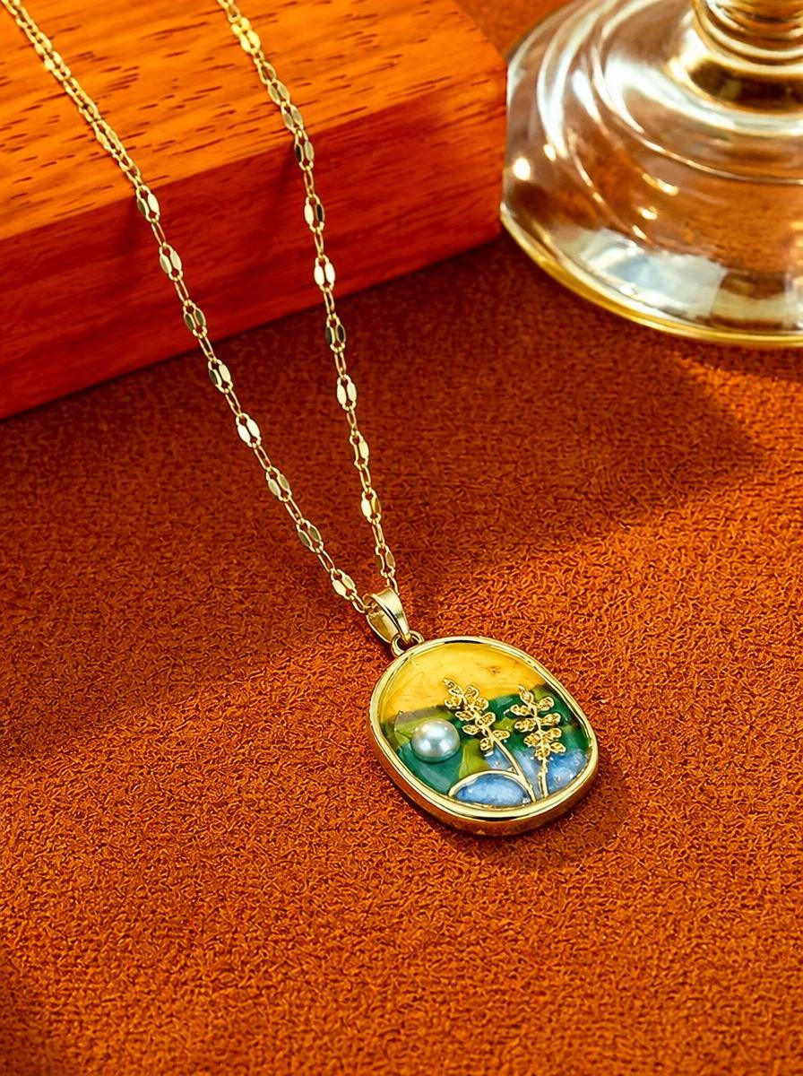 Gold Plated Desert Bloom Pendant Necklace with Pearl Accent