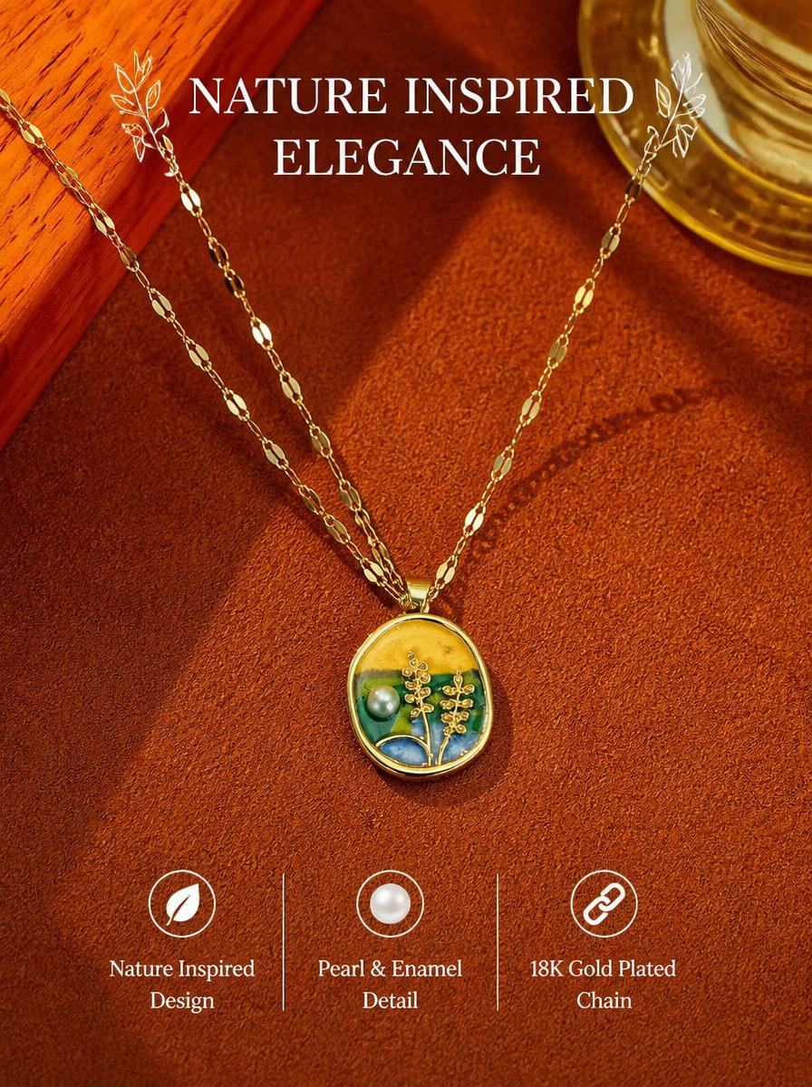Gold Plated Desert Bloom Pendant Necklace with Pearl Accent