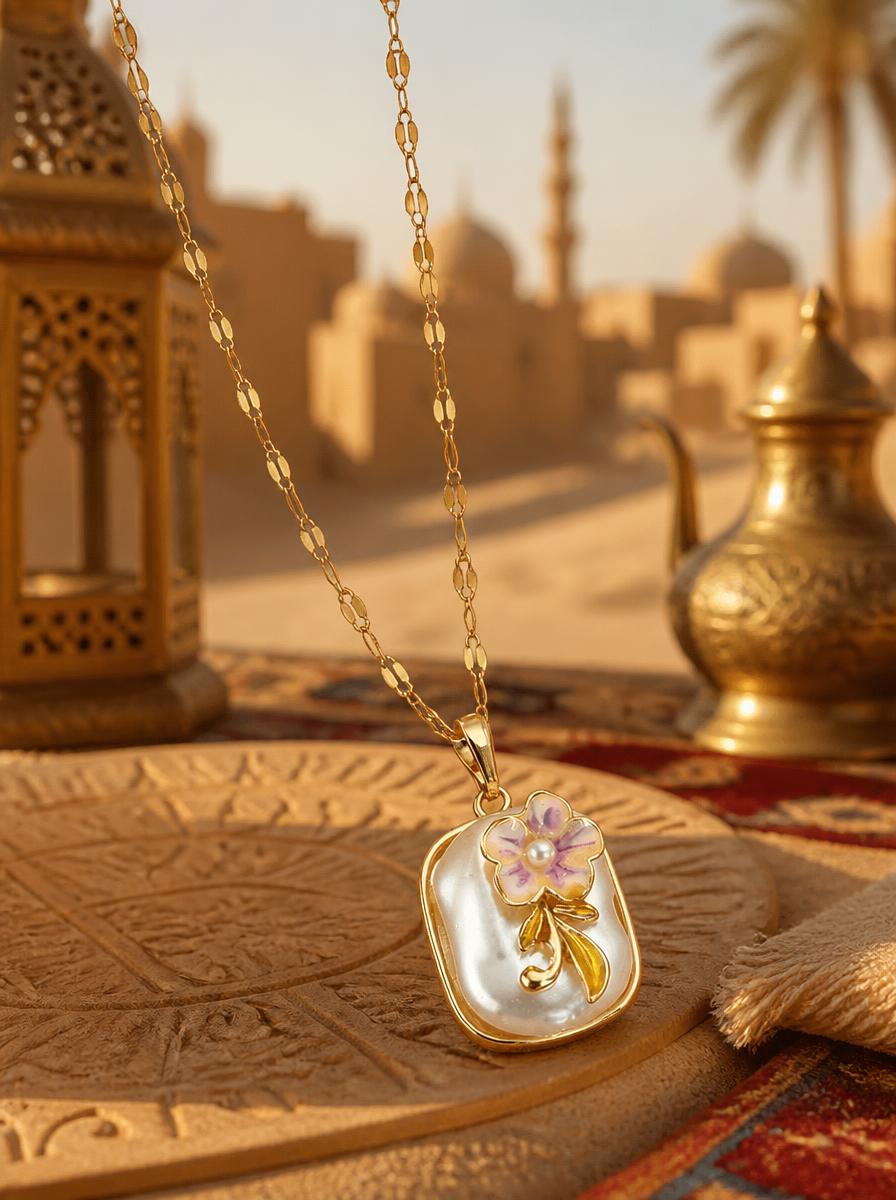 Mother Of Pearl Flower Square Necklace