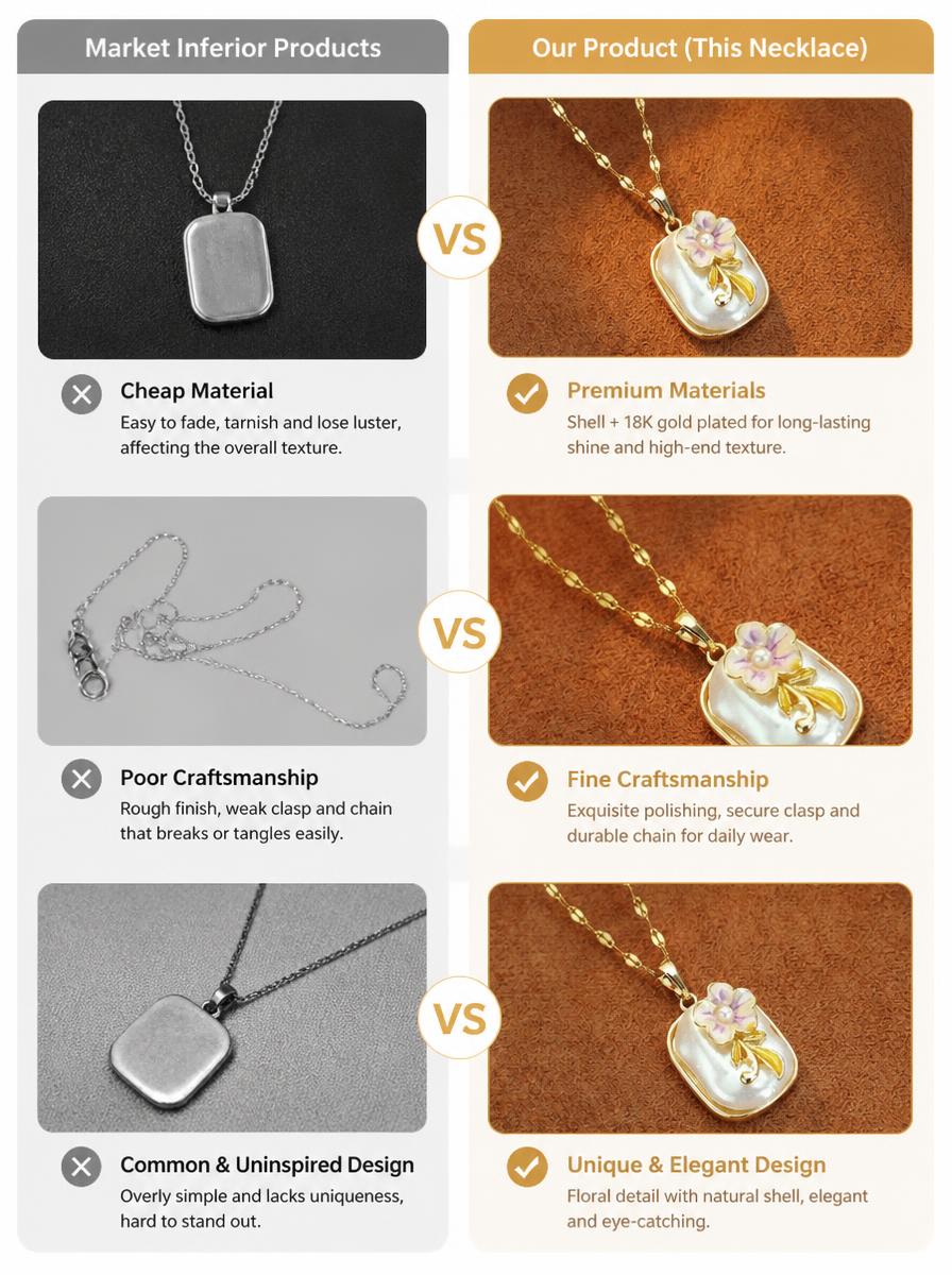 Mother Of Pearl Flower Square Necklace