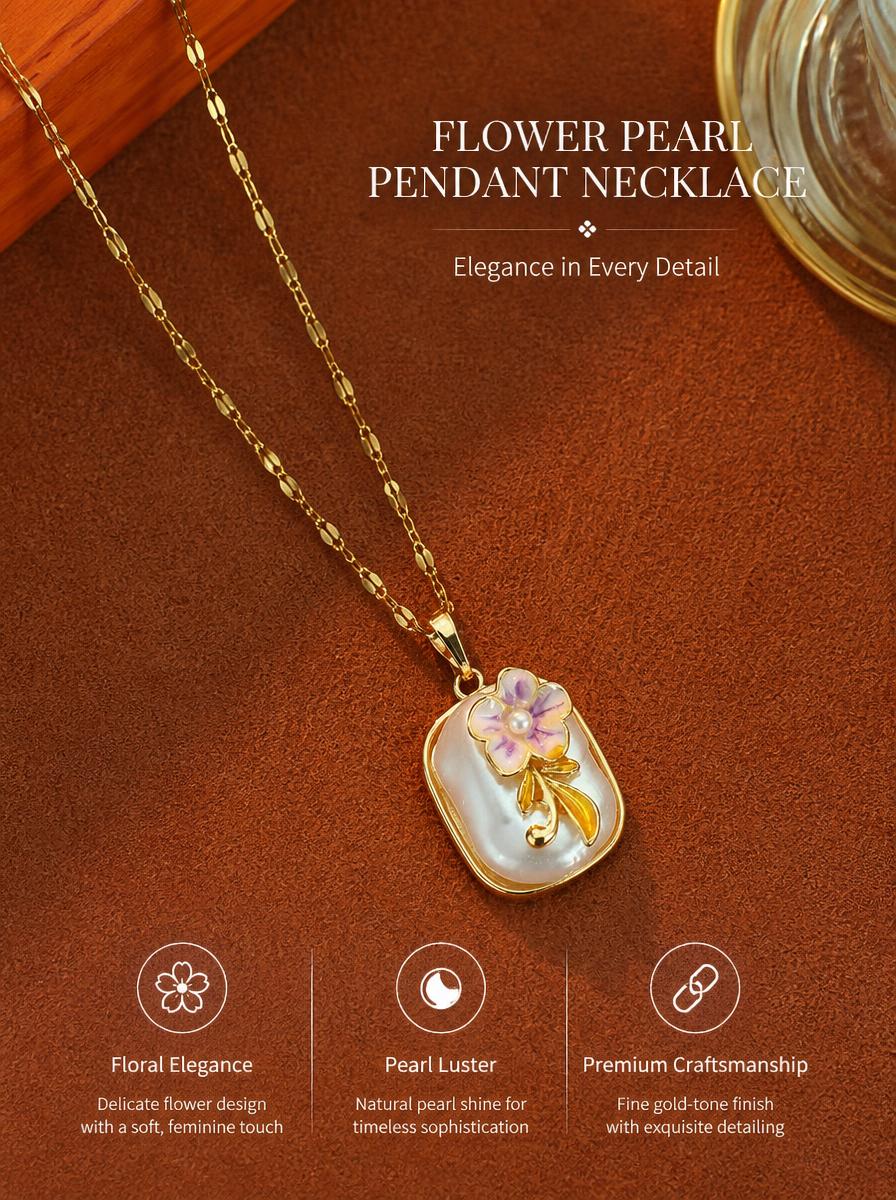 Mother Of Pearl Flower Square Necklace