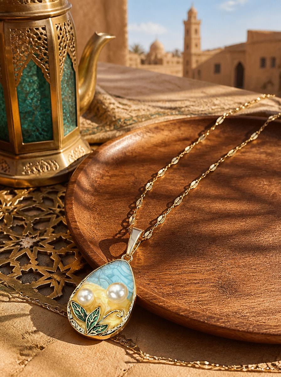 Golden Serenity Teardrop Necklace with Pearls