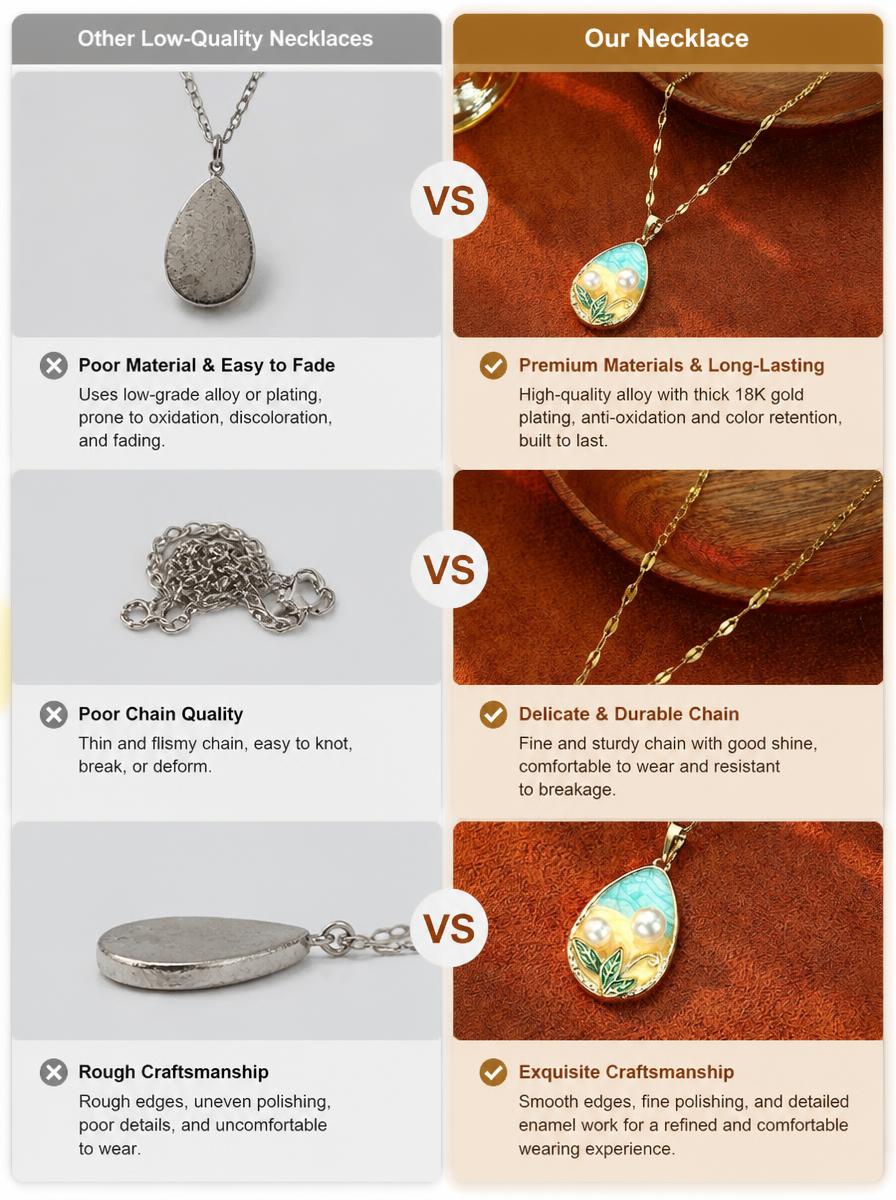 Golden Serenity Teardrop Necklace with Pearls