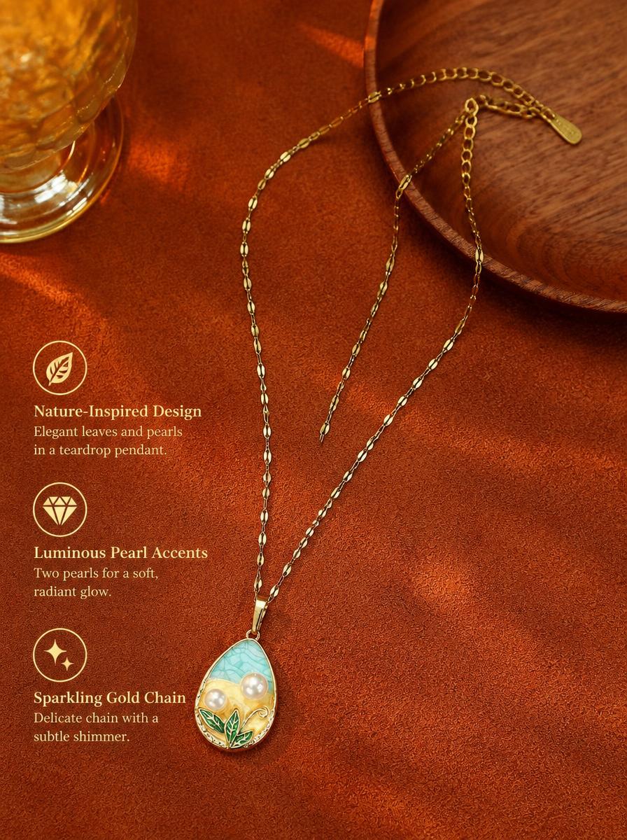 Golden Serenity Teardrop Necklace with Pearls