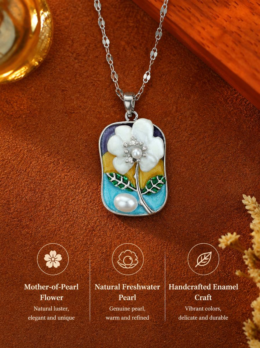 Silver Floral Pearl Necklace