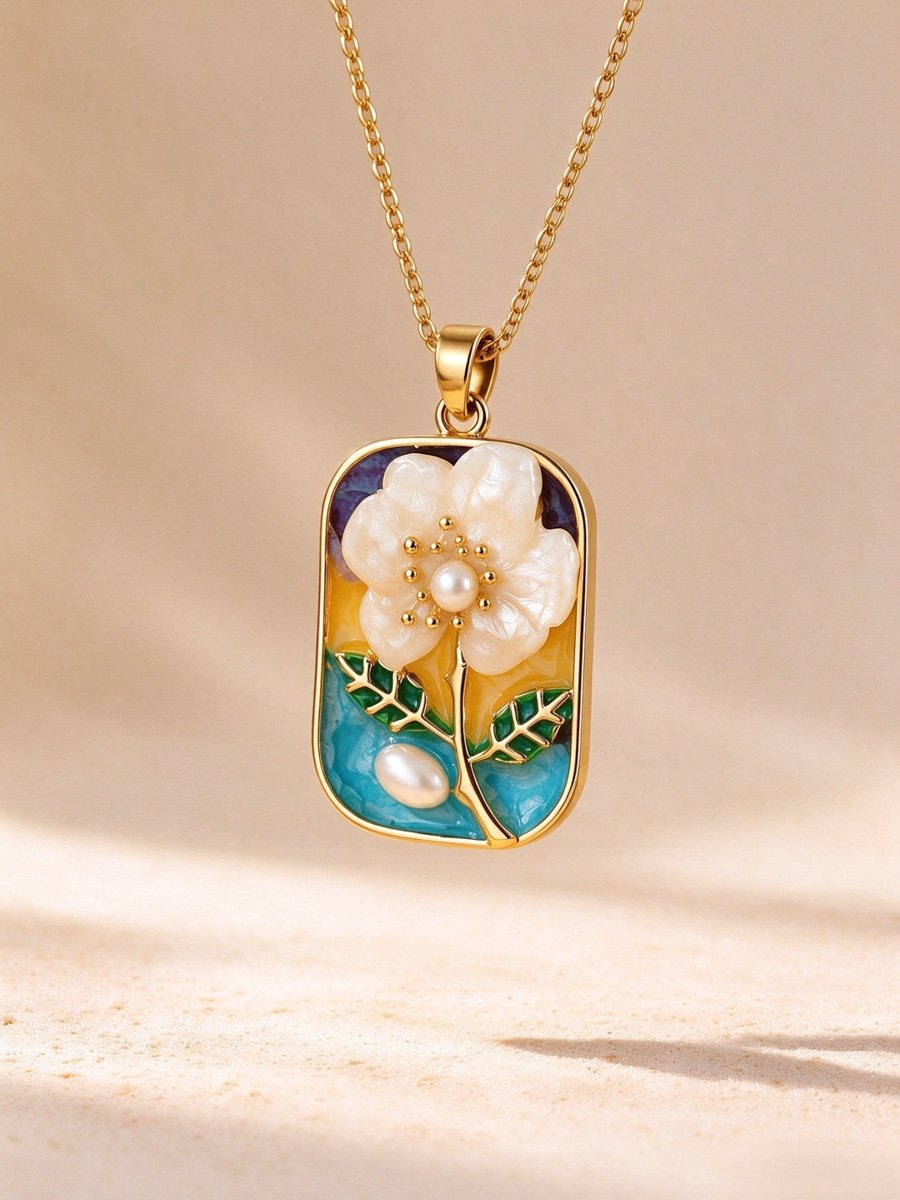 Flower Pendant Necklace with Pearl Accents