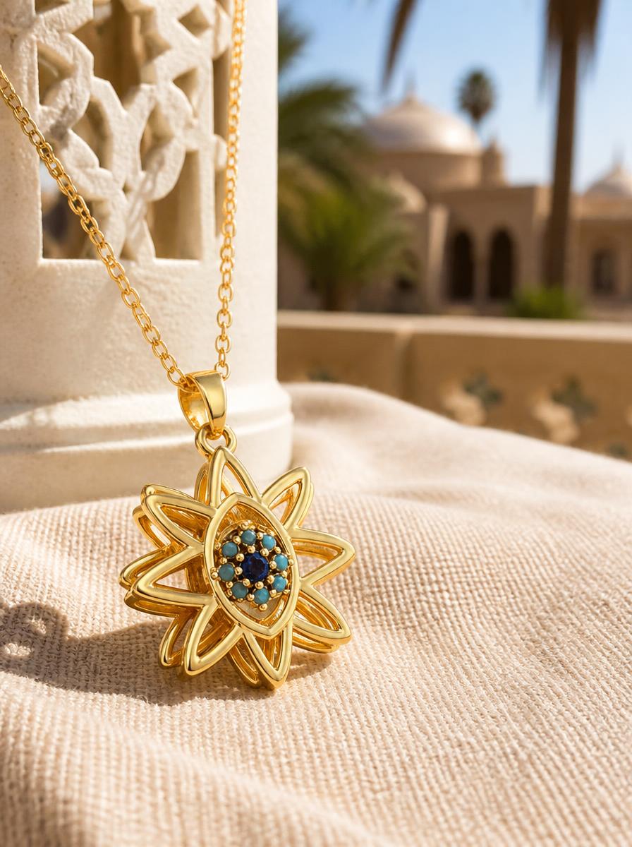 Sunflower Evil Eye Pendant Necklace