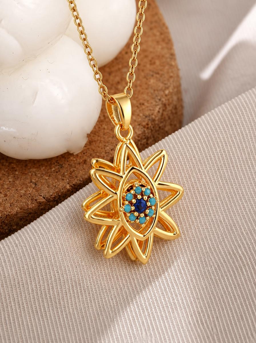 Sunflower Evil Eye Pendant Necklace