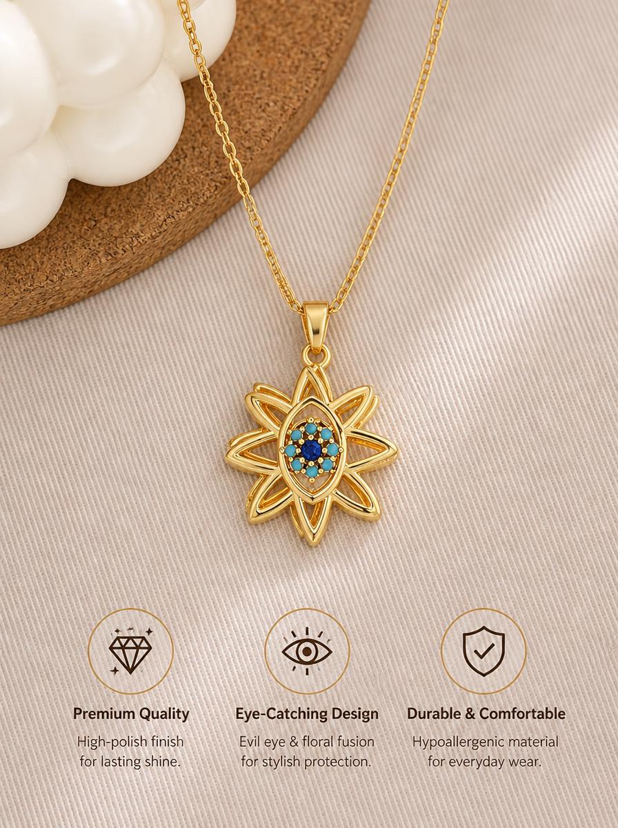 Sunflower Evil Eye Pendant Necklace