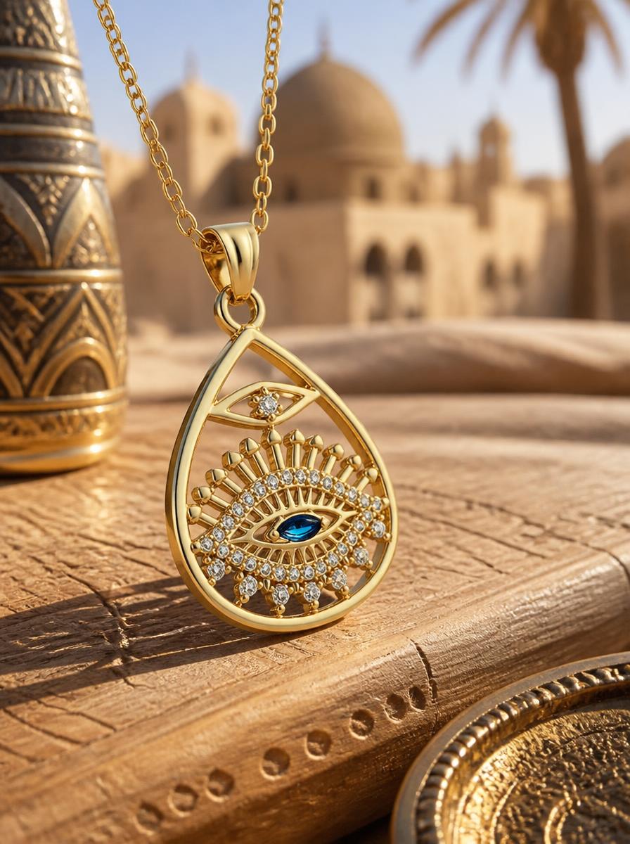 Gold Plated Evil Eye Charm Necklace with Zirconia