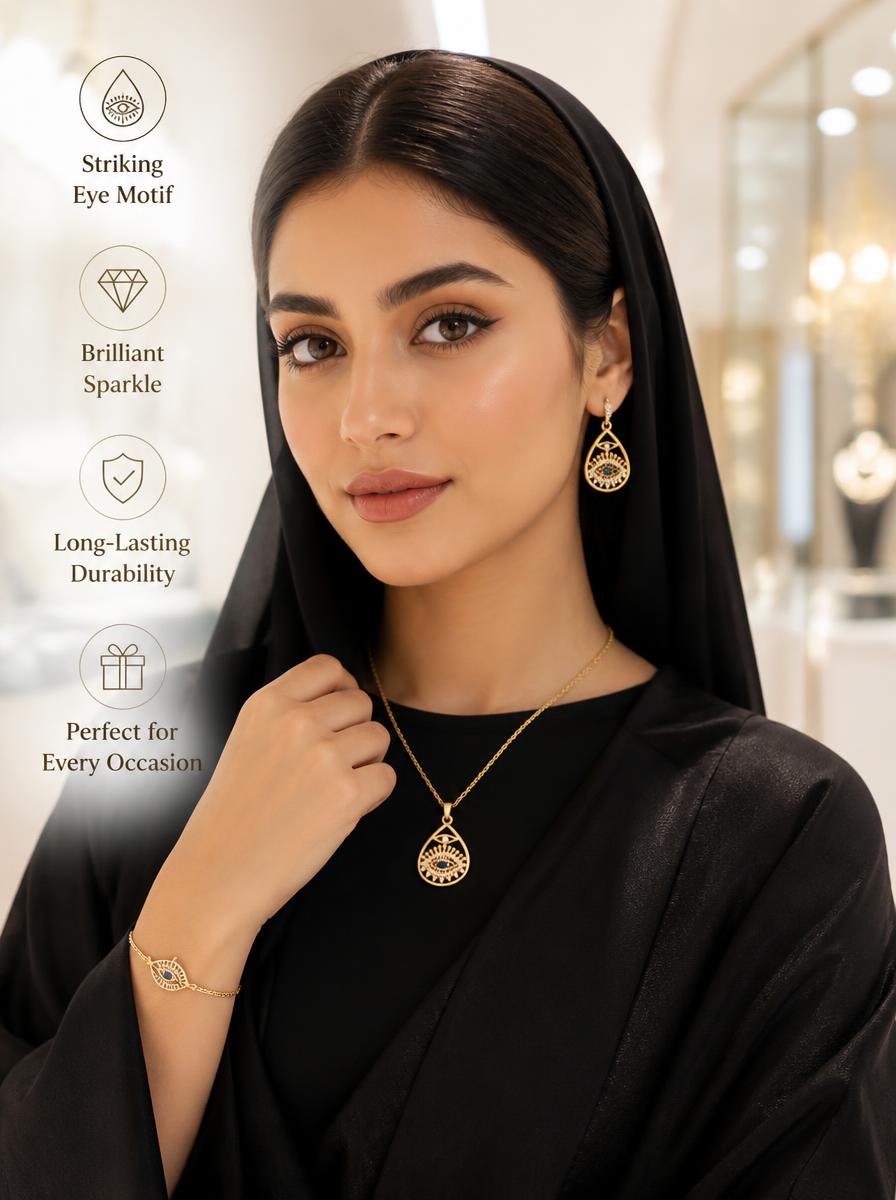Gold Plated Evil Eye Charm Necklace with Zirconia