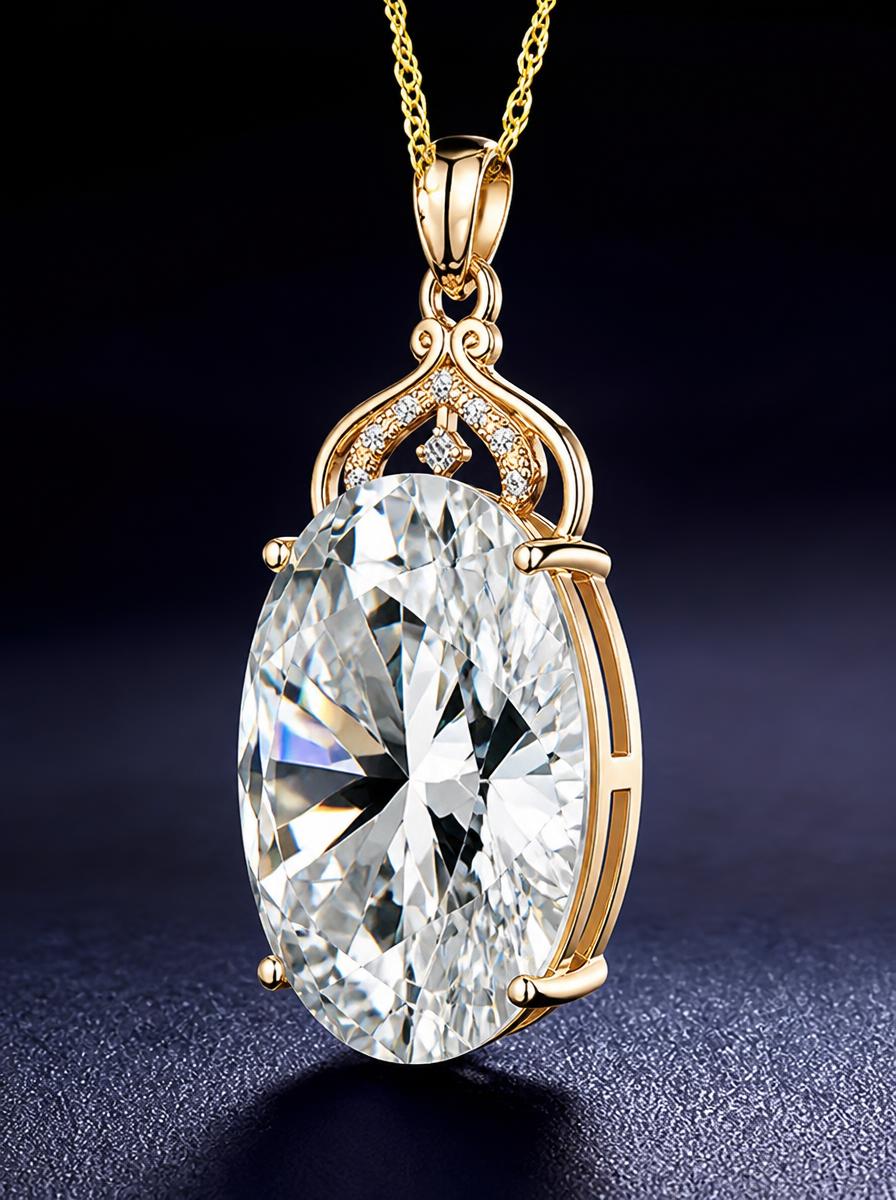 Silver Oval Diamond Pendant Necklace
