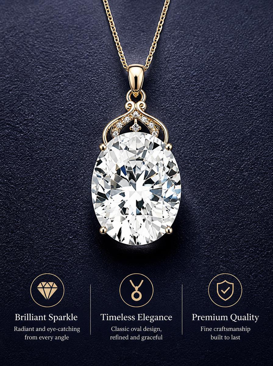 Silver Oval Diamond Pendant Necklace
