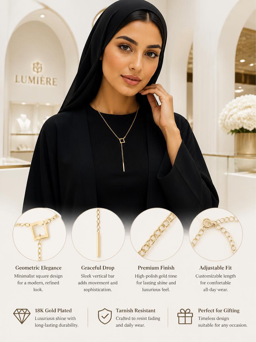 Gold Square Bar Y-Necklace