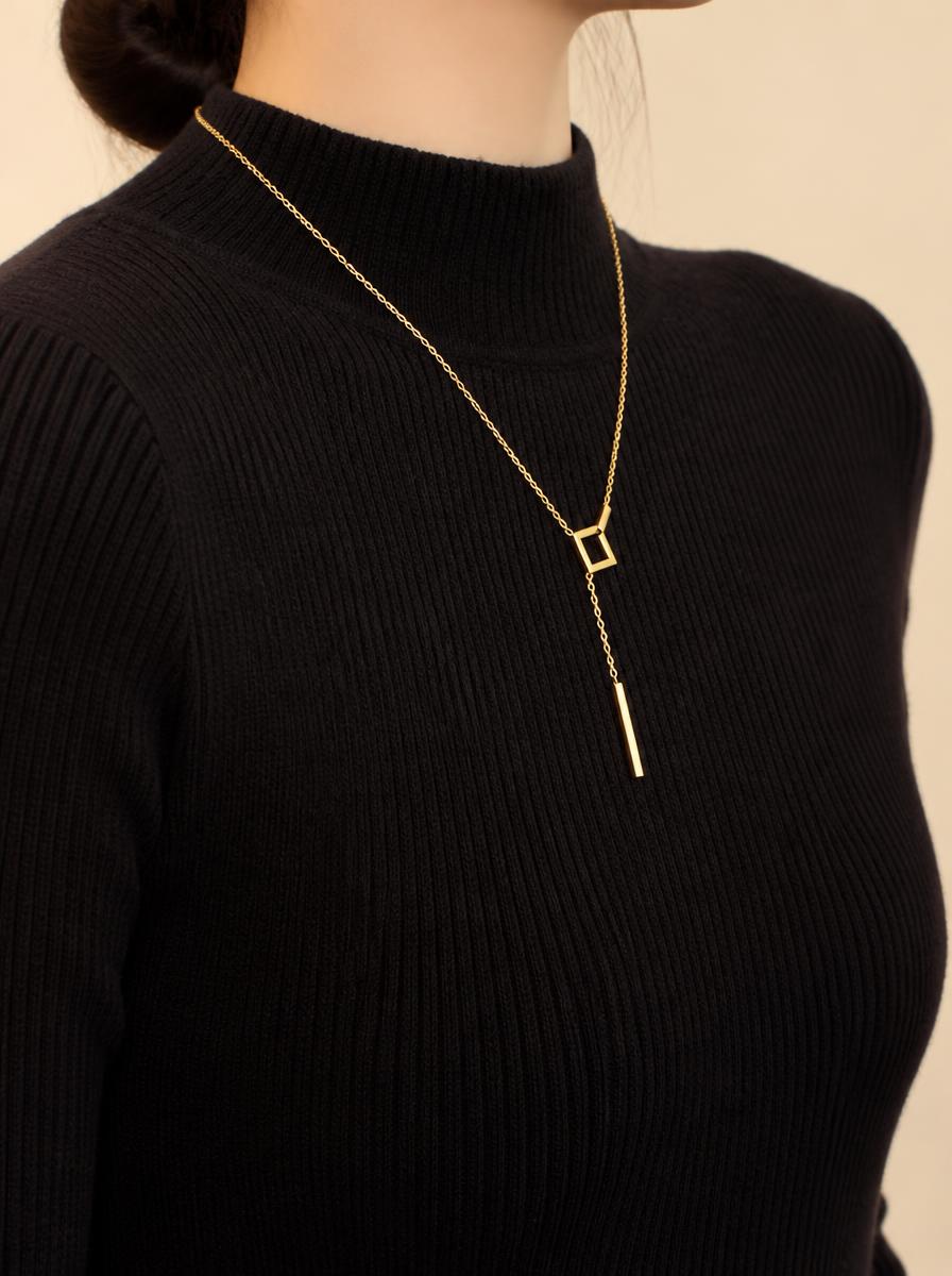 Gold Square Bar Y-Necklace