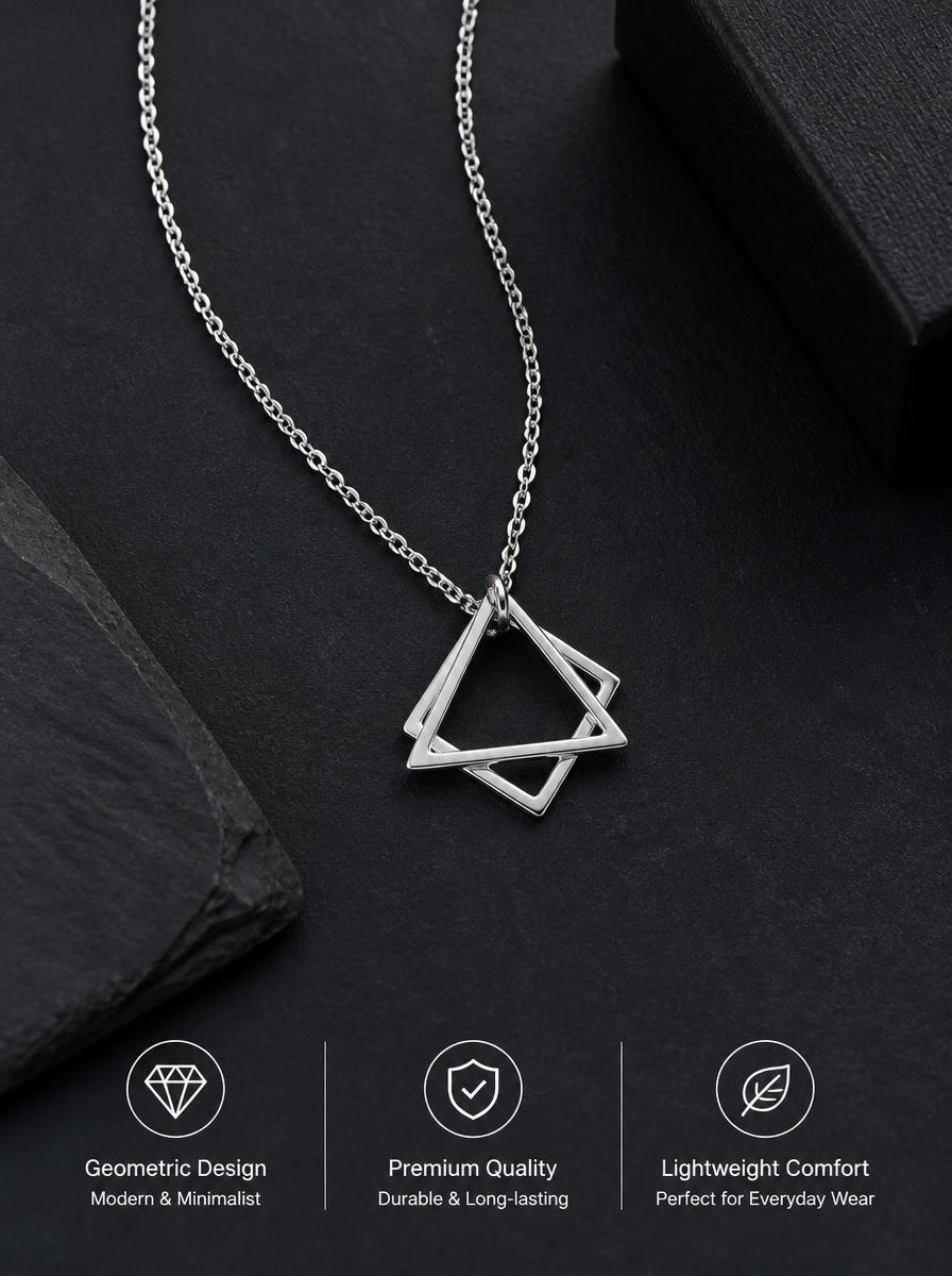 Double Triangle Geometric Silver Necklace