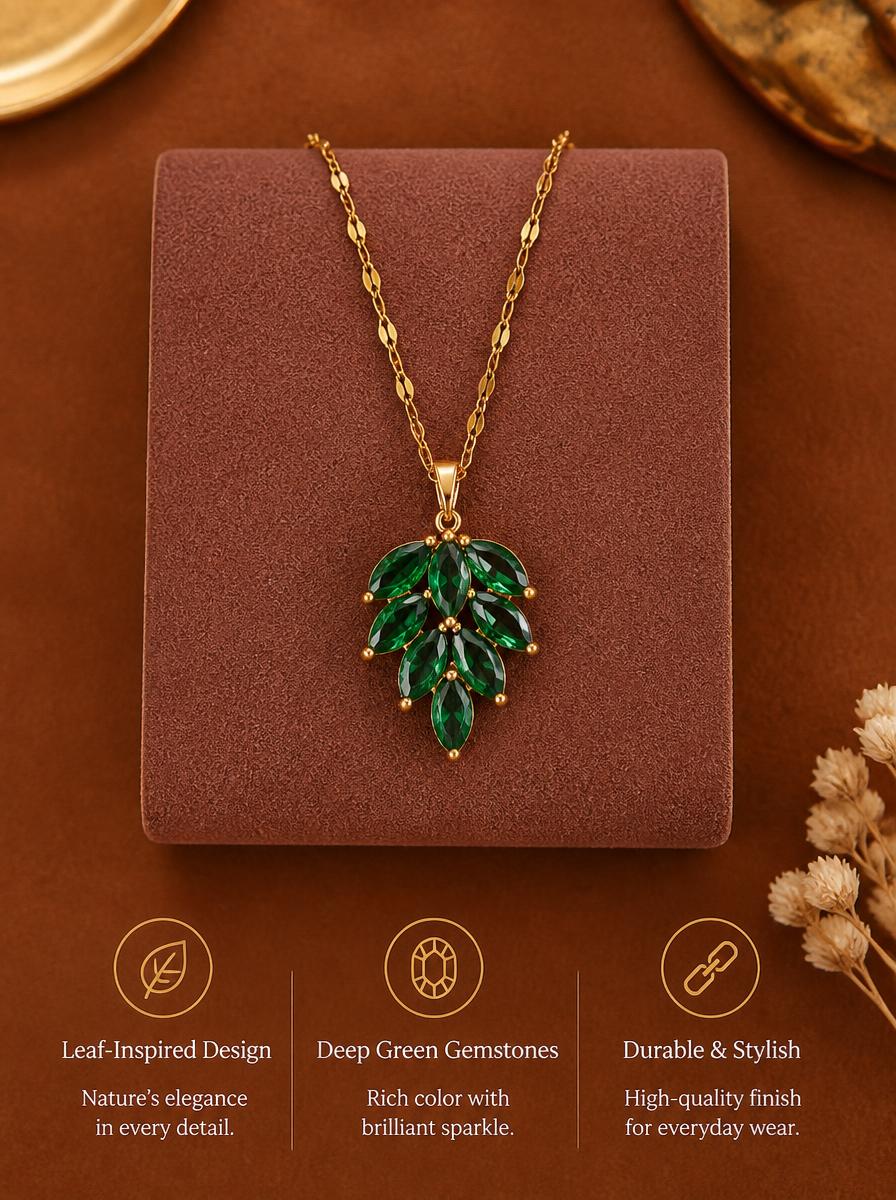 Leaf Emerald Pendant Necklace
